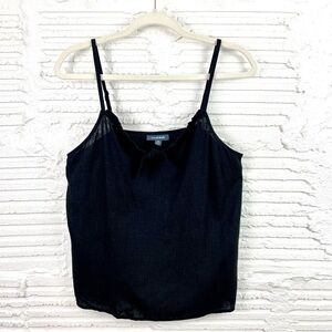 ModCloth Black Cropped Linen Blend Adjustable Strap Ruffle & Tie Neck Cami Top M